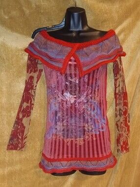 Save The Queen Sheer Red  Off-Shoulder Knit Sweater Top